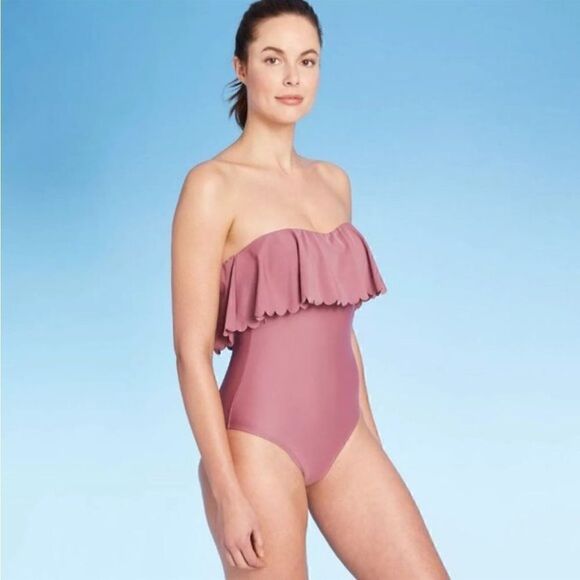 Kona Sol One Piece Ruffle Front Mauve Swimsuit Size XL - Picture 1 of 13